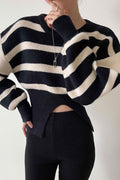 Cutout Waist Striped Sweater