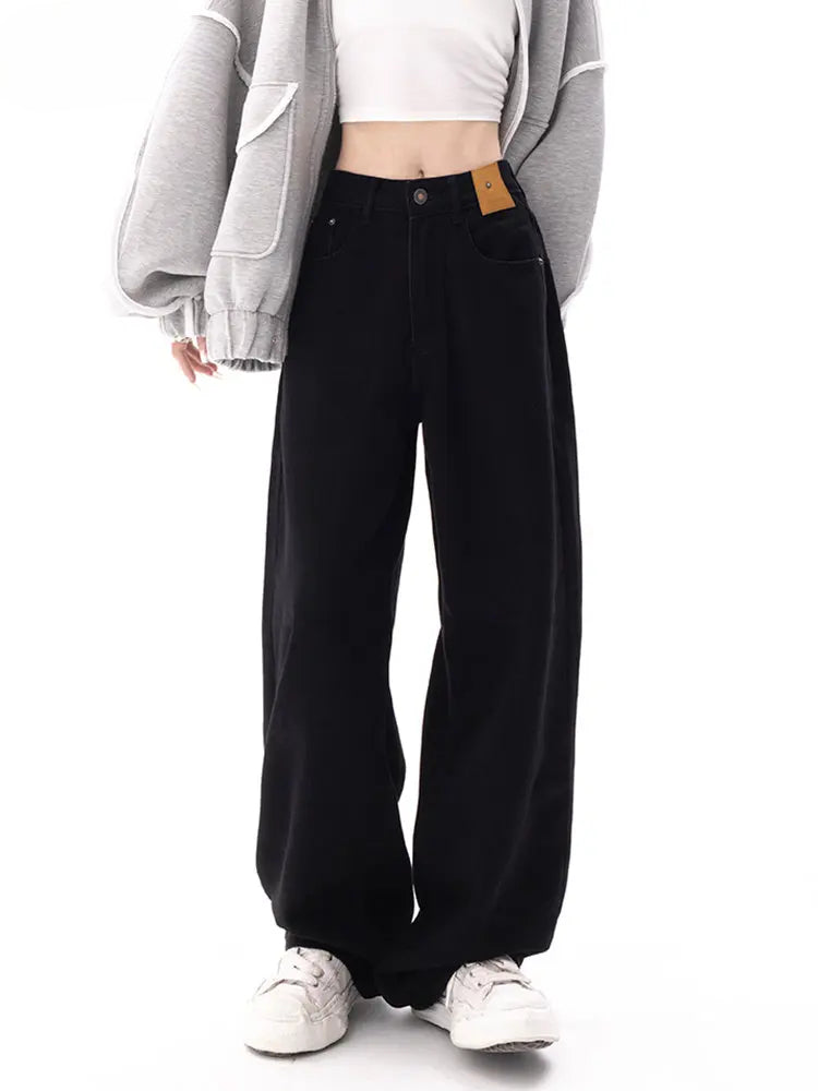 Black Baggy High Waist Straight Jean