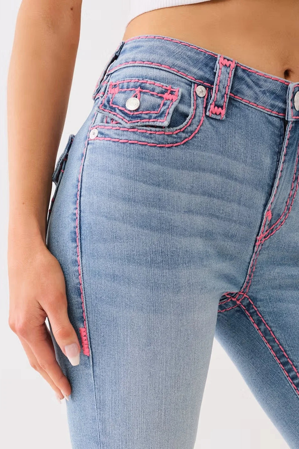 Washed Embroidered Mid Rise Jean