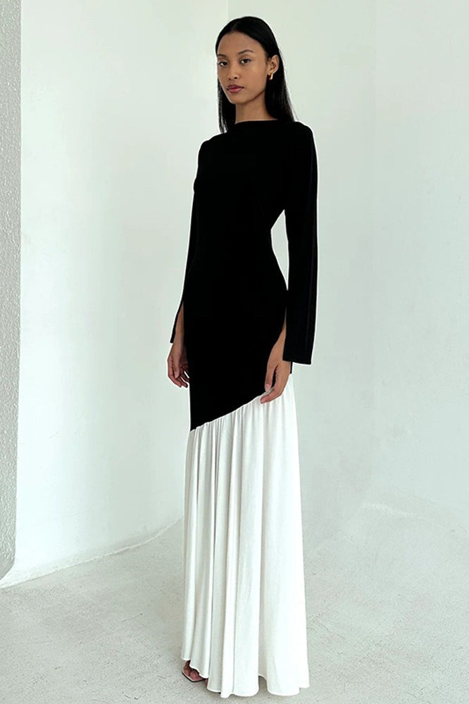 Fitted Ruched Patchwork Maxi Dress