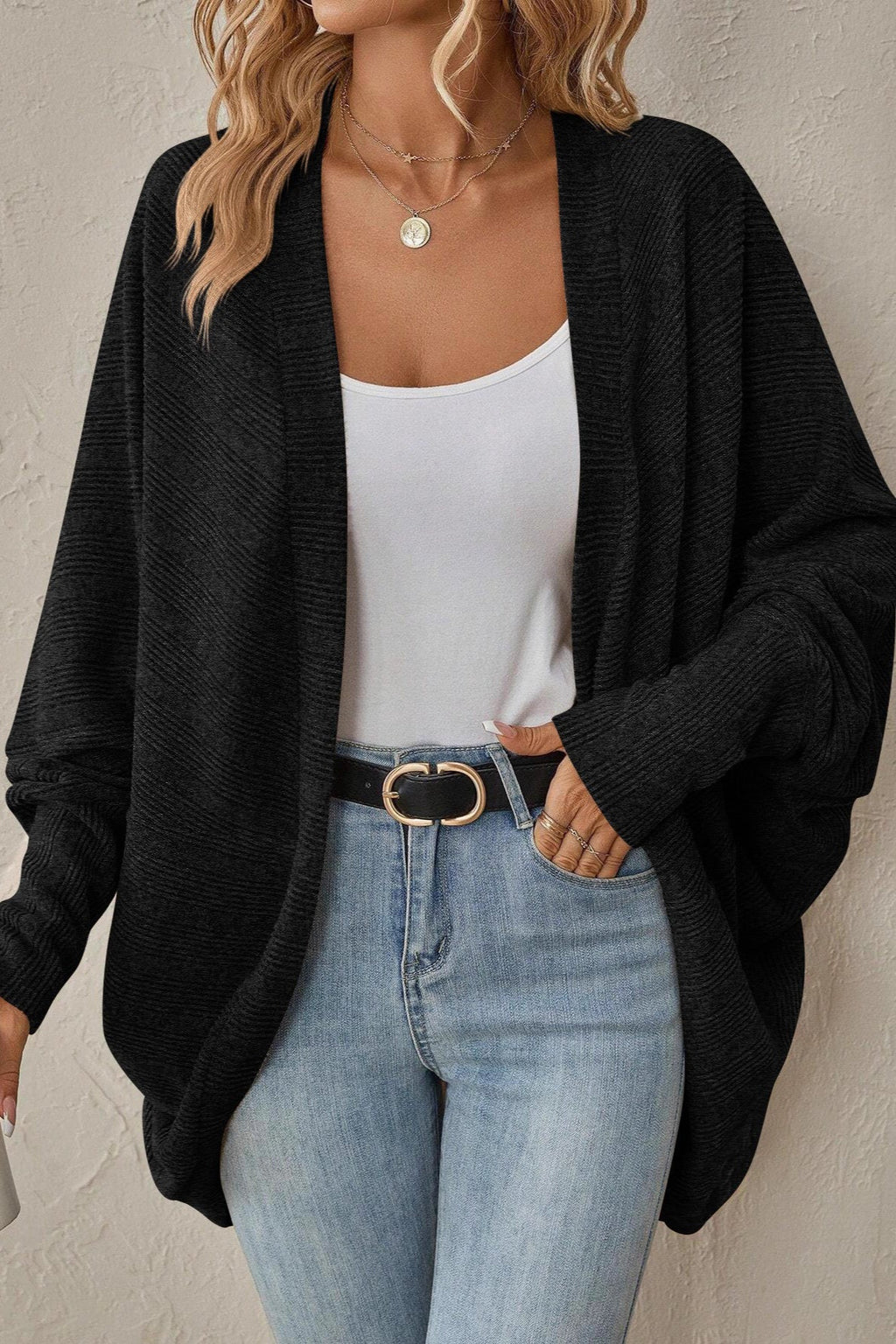 Autumn Winter Plain Midi Knit Cardigan