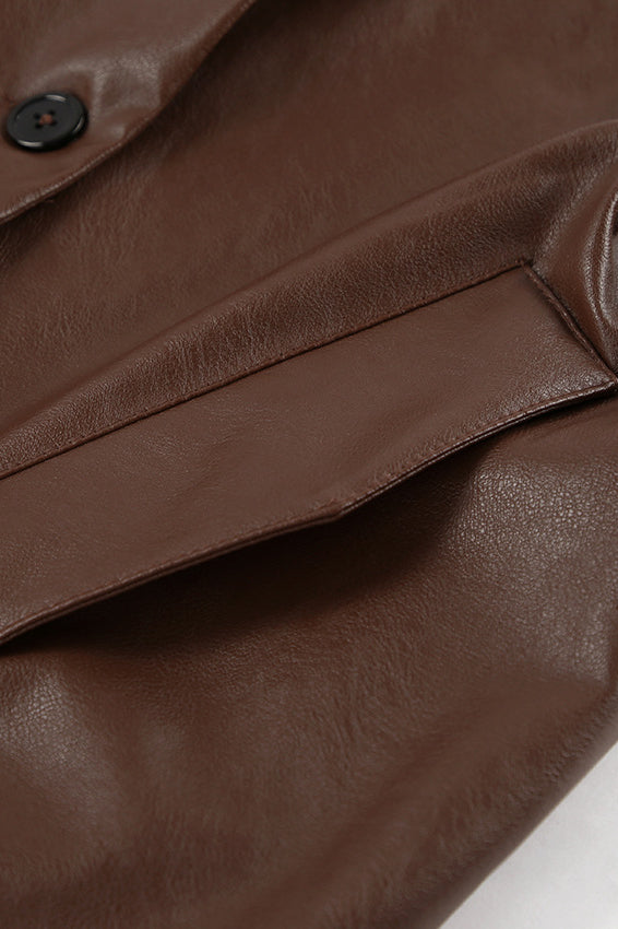 Retro Brown Leather Blazer Coat