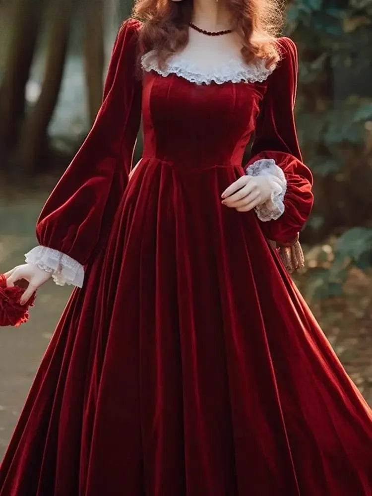 Velvet Drape Red Graceful Party Dress