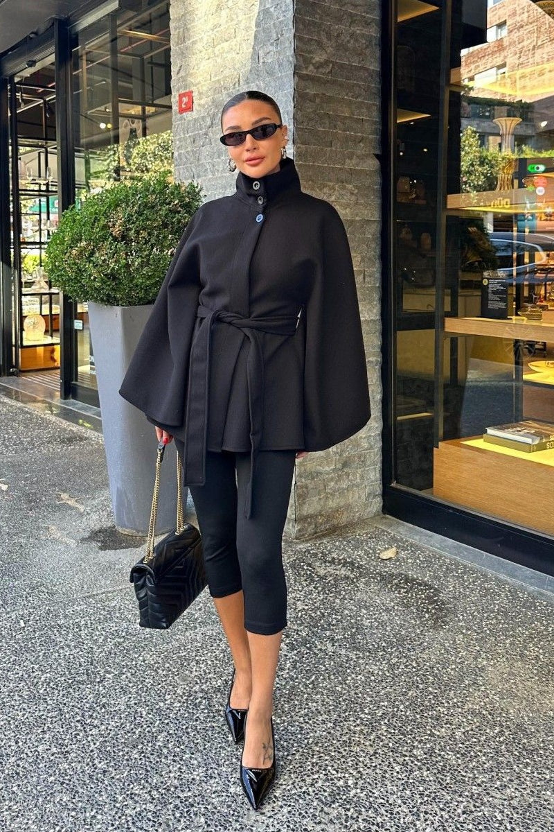 Elegant Stand Collar Belted Premium Coat