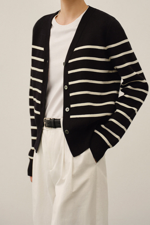 Striped V-Neck Colorblock Cardigan
