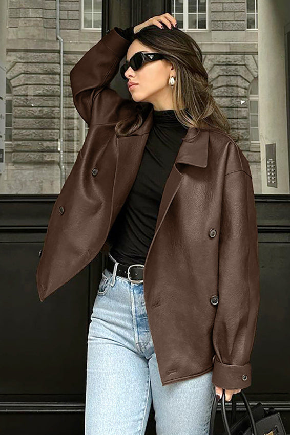 Retro Brown Leather Blazer Coat