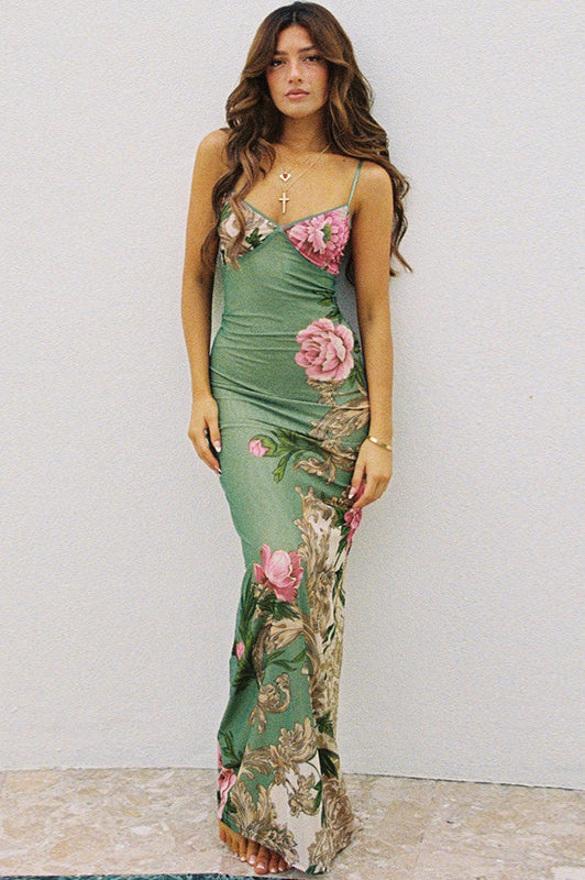 Graceful Strap Maxi Floral Dress