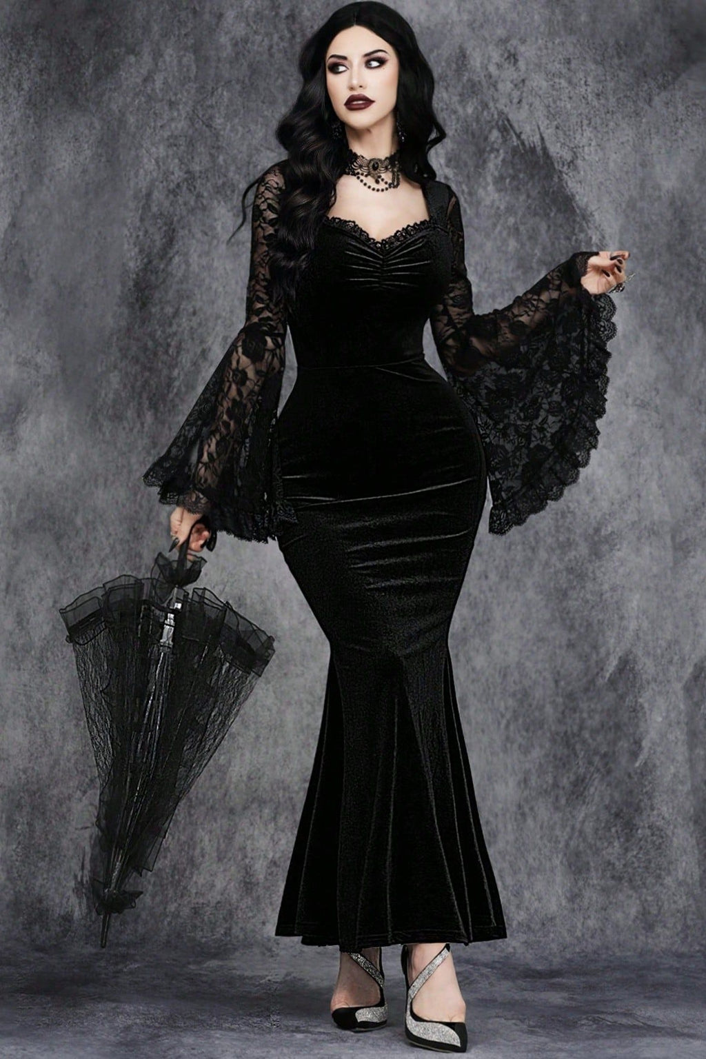 Flared Sleeve Lace Gothic Dress