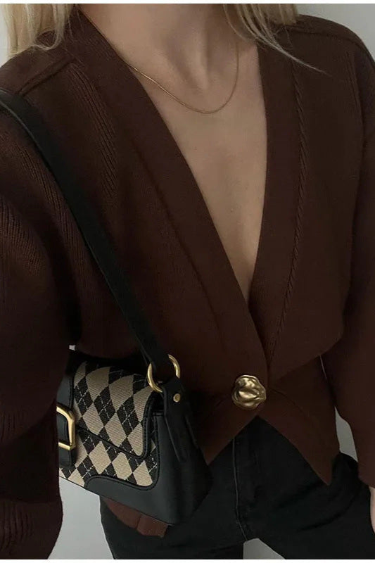 V-Neck Button Knit Cardigan