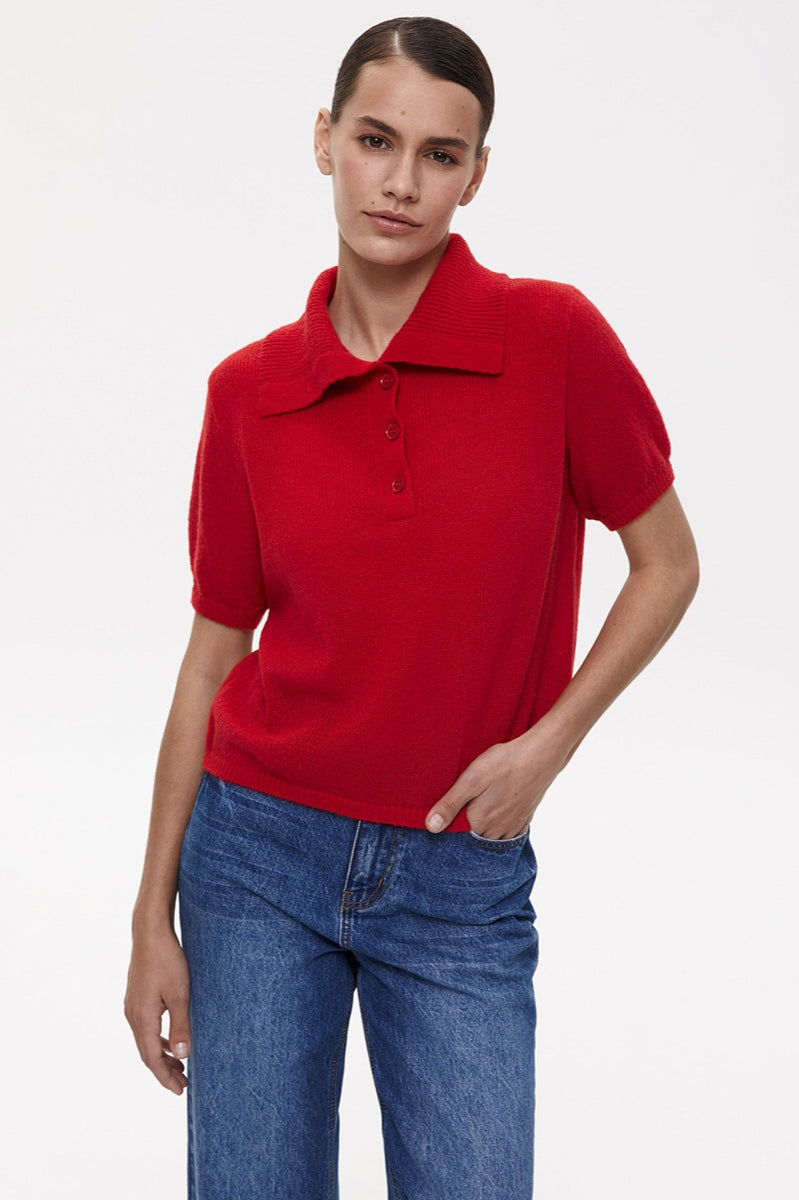 Hollow Polo Neck Knit Sweater