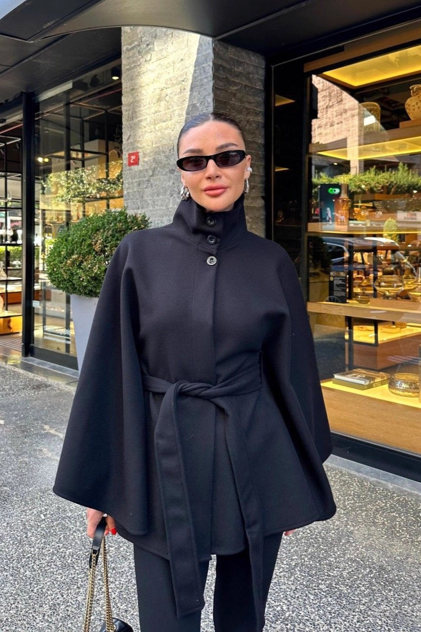Elegant Stand Collar Belted Premium Coat