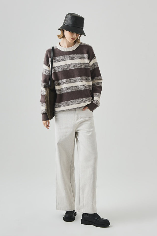 Loose Round Neck Striped Sweater