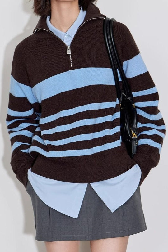 Colorblock Striped Knit Sweater