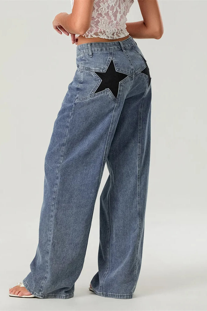 Star Print Loose Wide Leg Jean