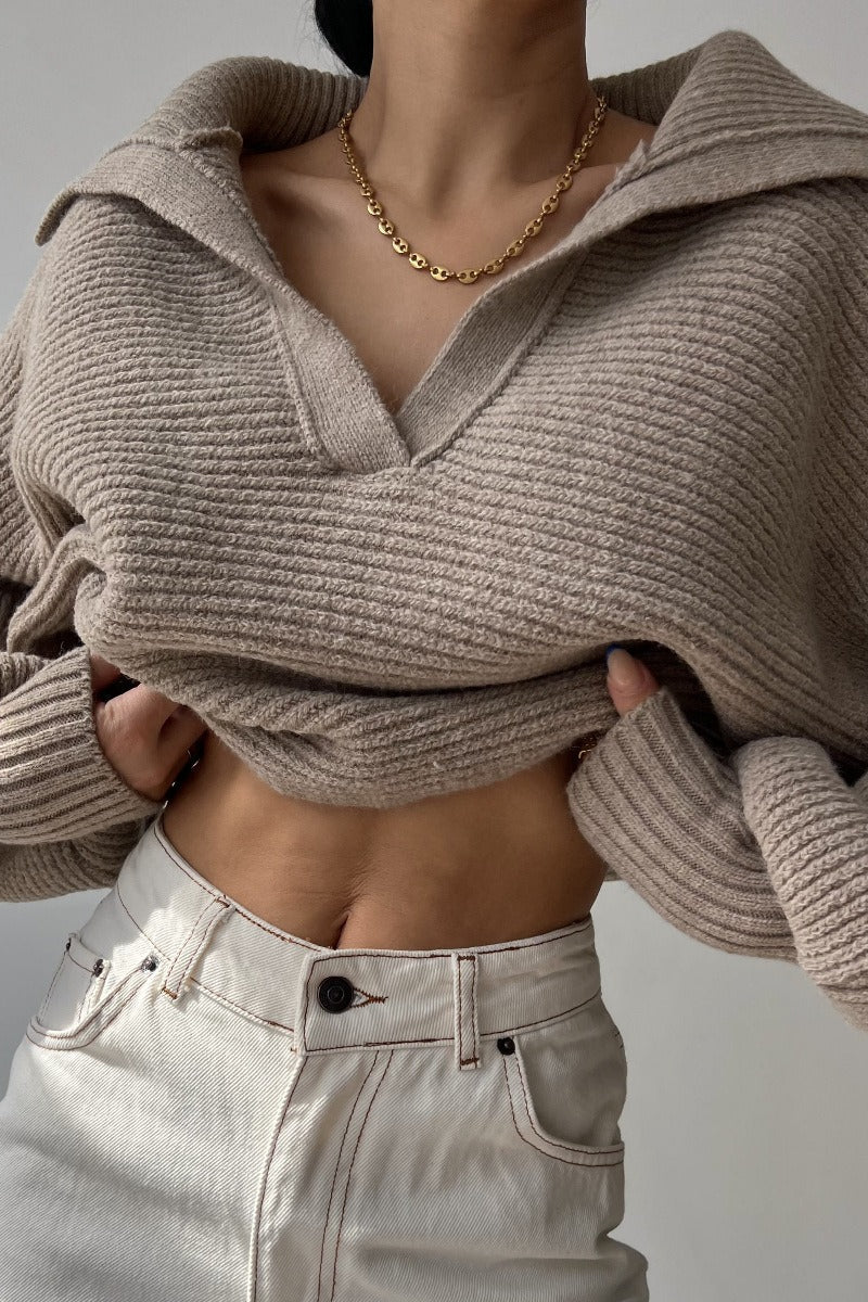 Long Sleeve Collared Knit Sweater