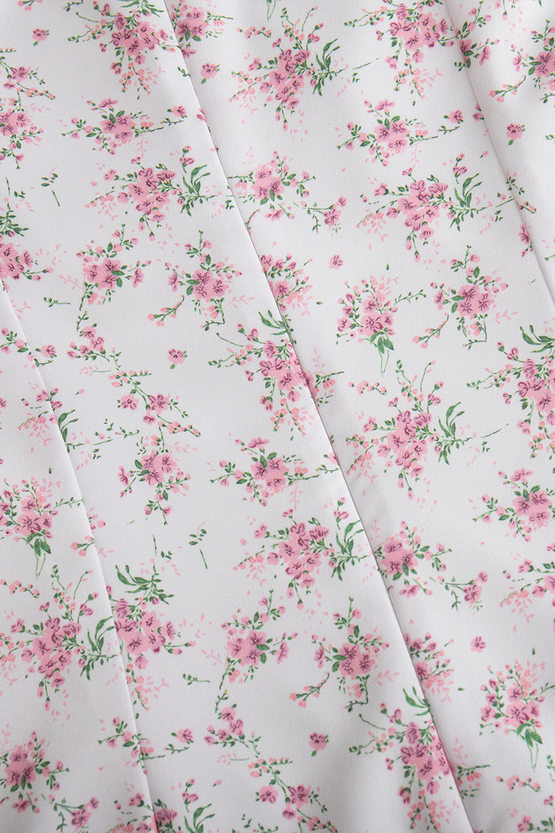 V Neck High Waist Short Sleeve Floral Dress