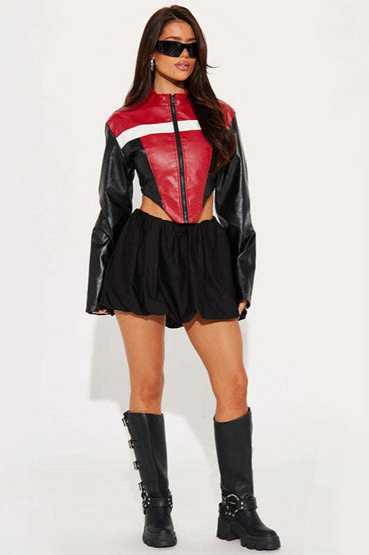 Colorblock Biker Cropped Coat
