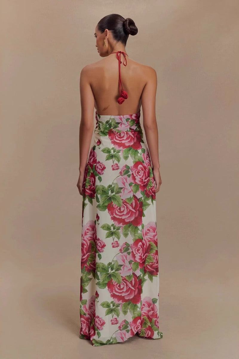 Rose Halter Shoulder Floral Dress