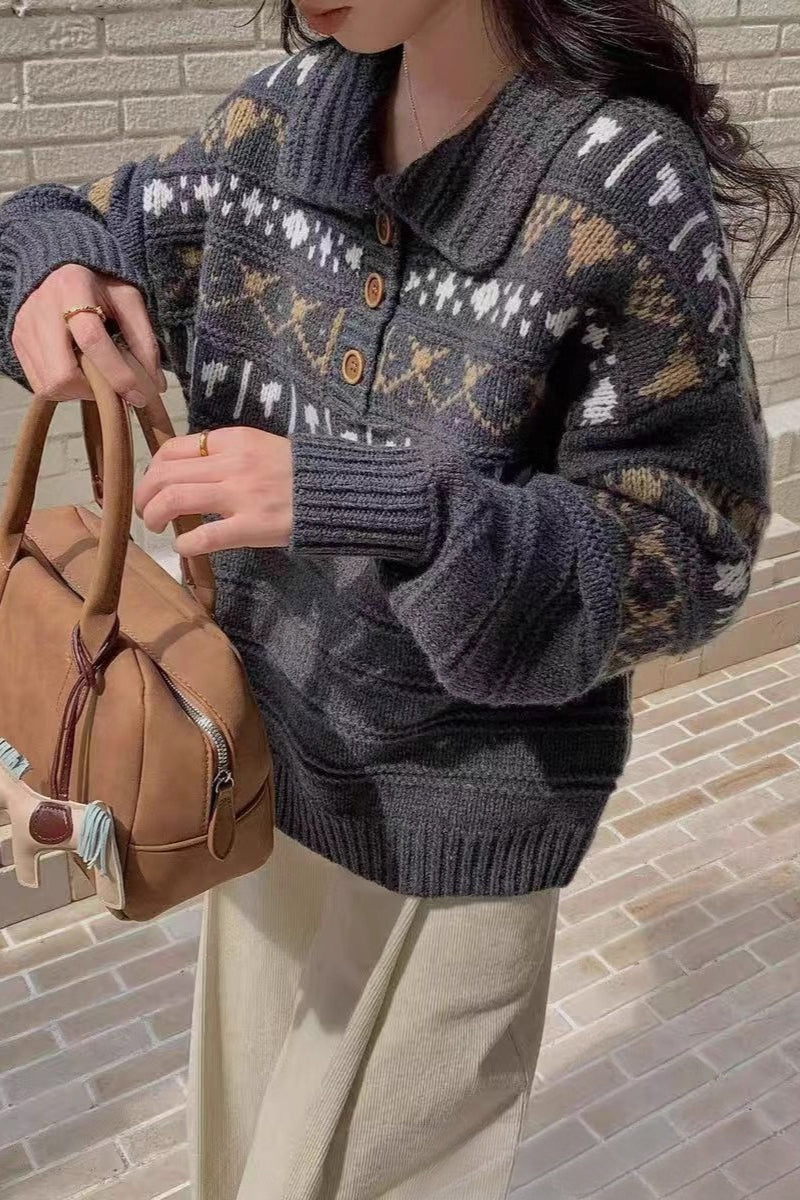 Relaxed Fair Isle Knit Sweater