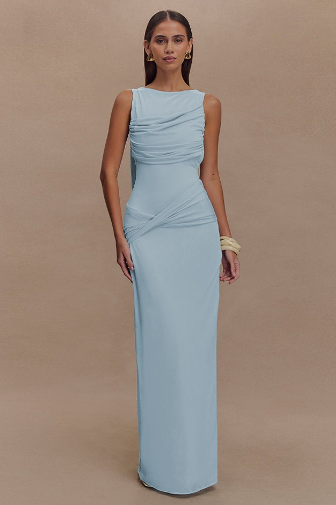 Ruched Split Open Back Maxi Dress