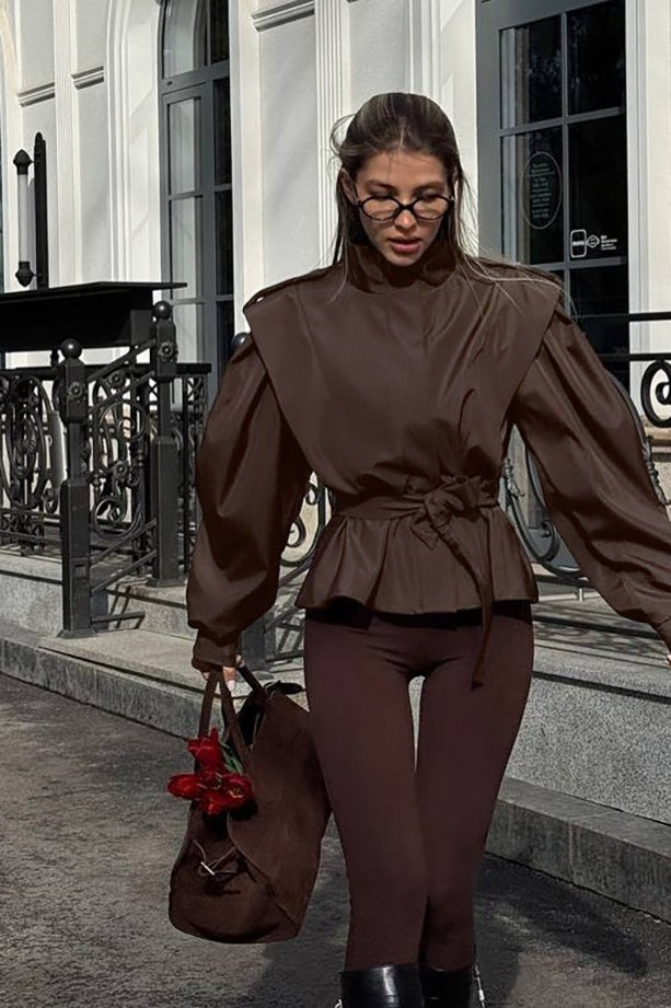 Tie-Waist Collared Long Sleeve Loose Trench Coat