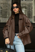 Retro Brown Leather Blazer Coat