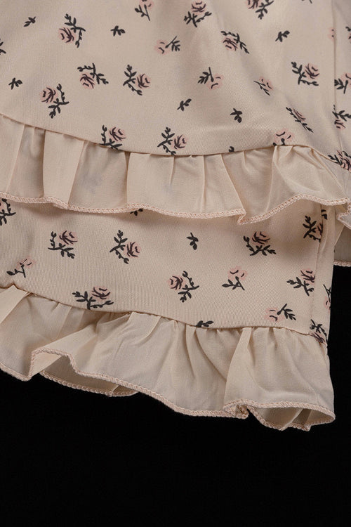 Puff Sleeve V Neck Ruffled Belted Split Floral Dress