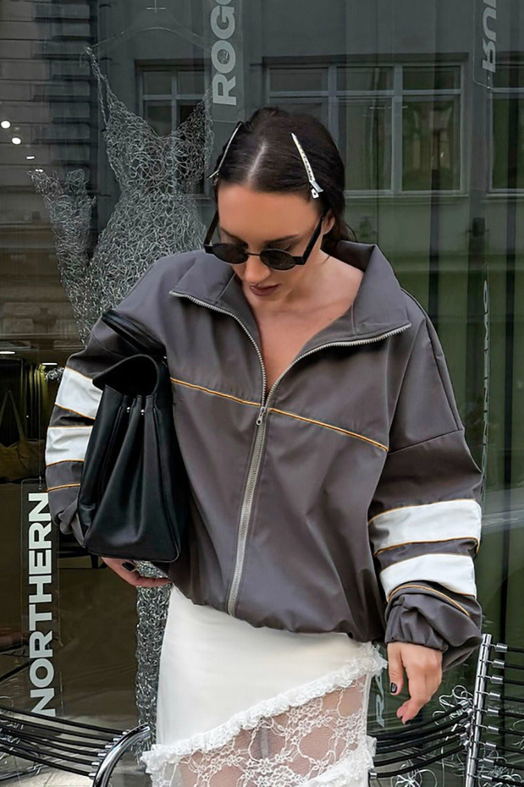 Color Block Loose Designer Mandarin Collar Coat