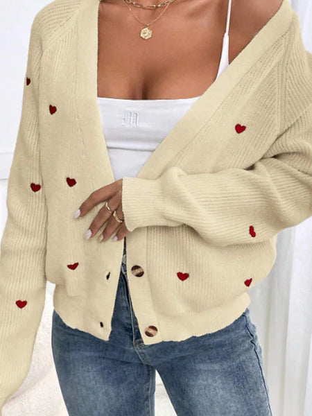 Heart Stitch V-Neck Knit Cardigan
