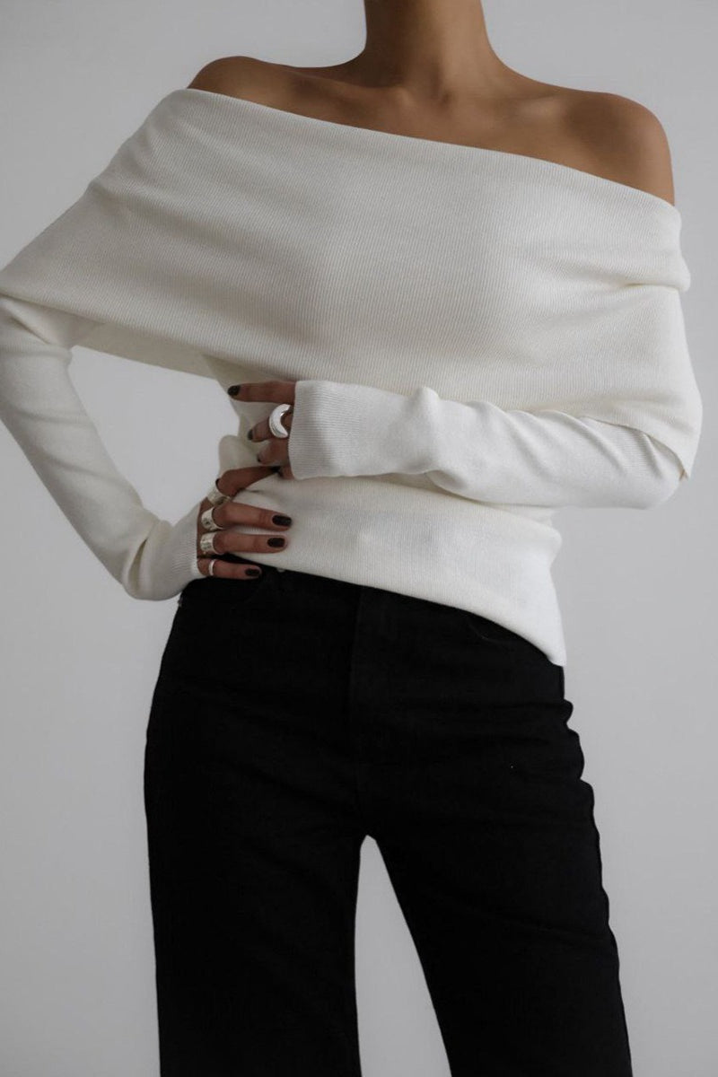 Alluring Off Shoulder Ribbed Sweater