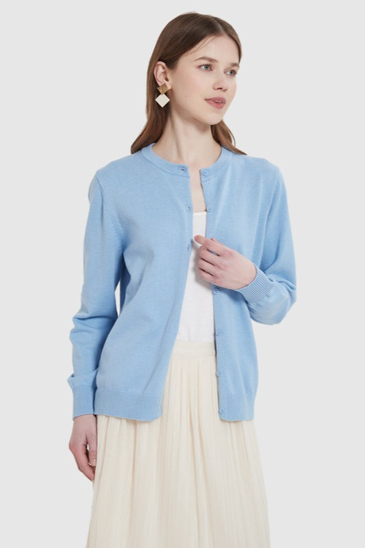 Cotton Crew-Neck Light Knit Cardigan
