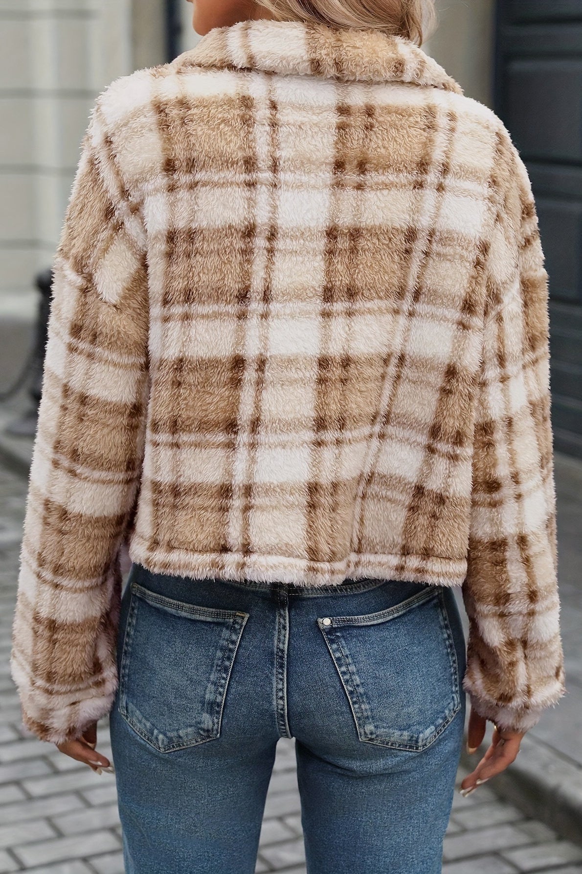 Plush Double-Sided Checked Button Cardigan Coat