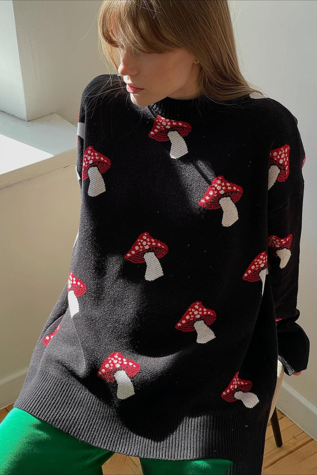 Mushroom Design Knitted Cozy Sweater