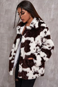 Black & White Faux Fur Cow Print Coat