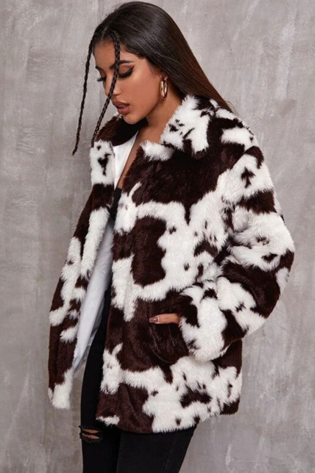 Black & White Faux Fur Cow Print Coat