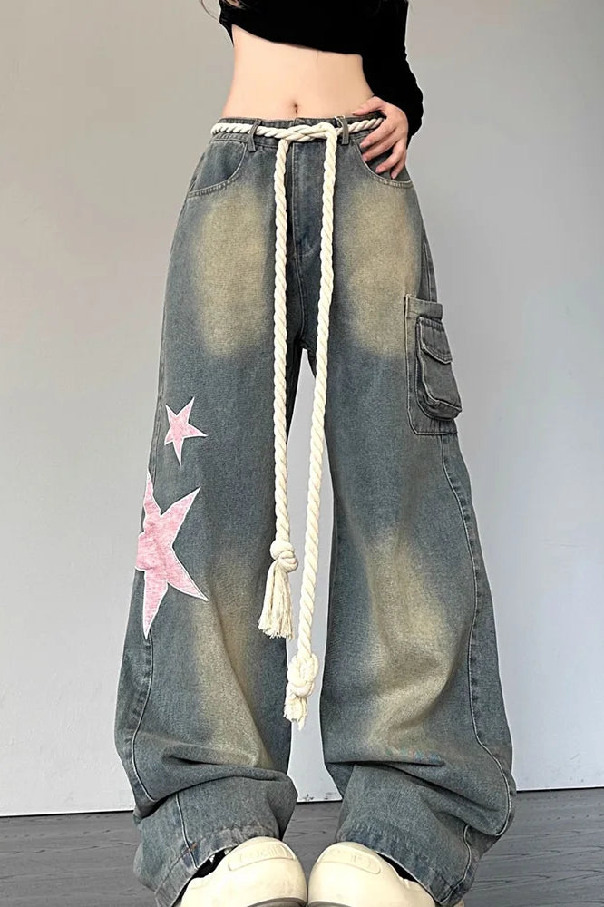 Streetwear Heart Patchwork Jean
