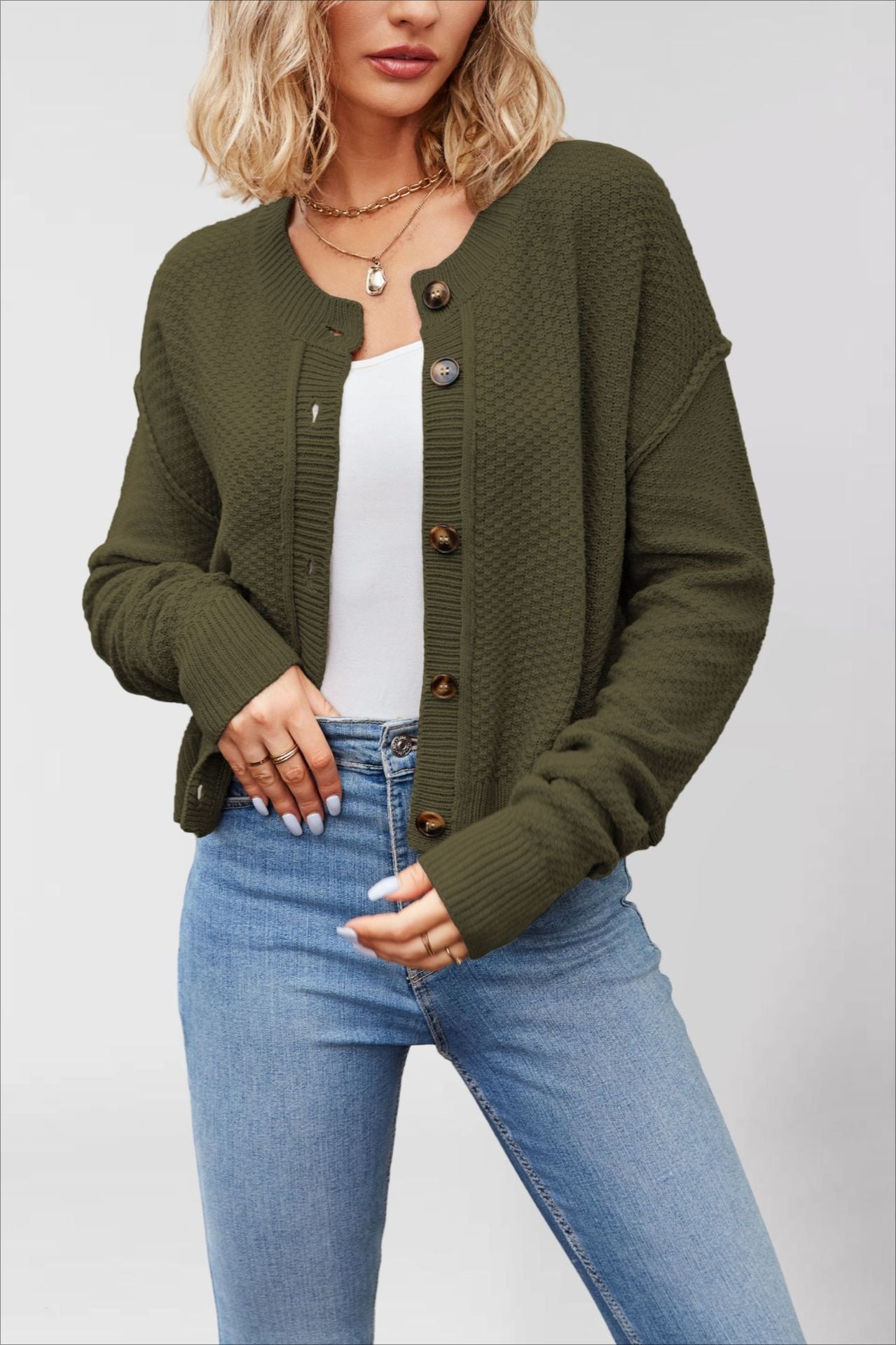 Single Button Knitted Sweater