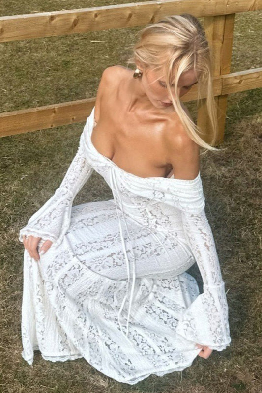Bustier Lace Flared Sleeve Maxi Dress