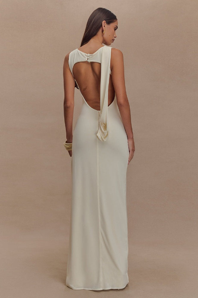 Ruched Split Open Back Maxi Dress