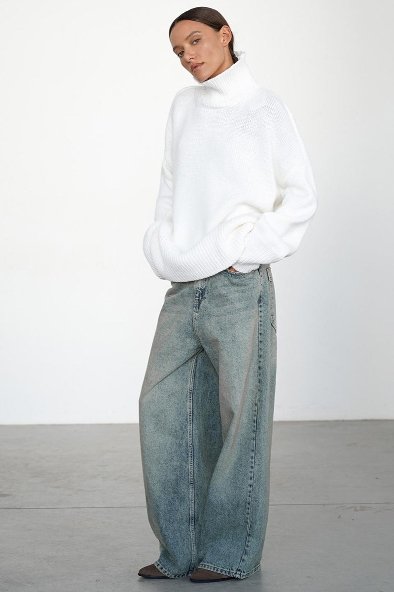 Shaping High Neck Knitted Sweater