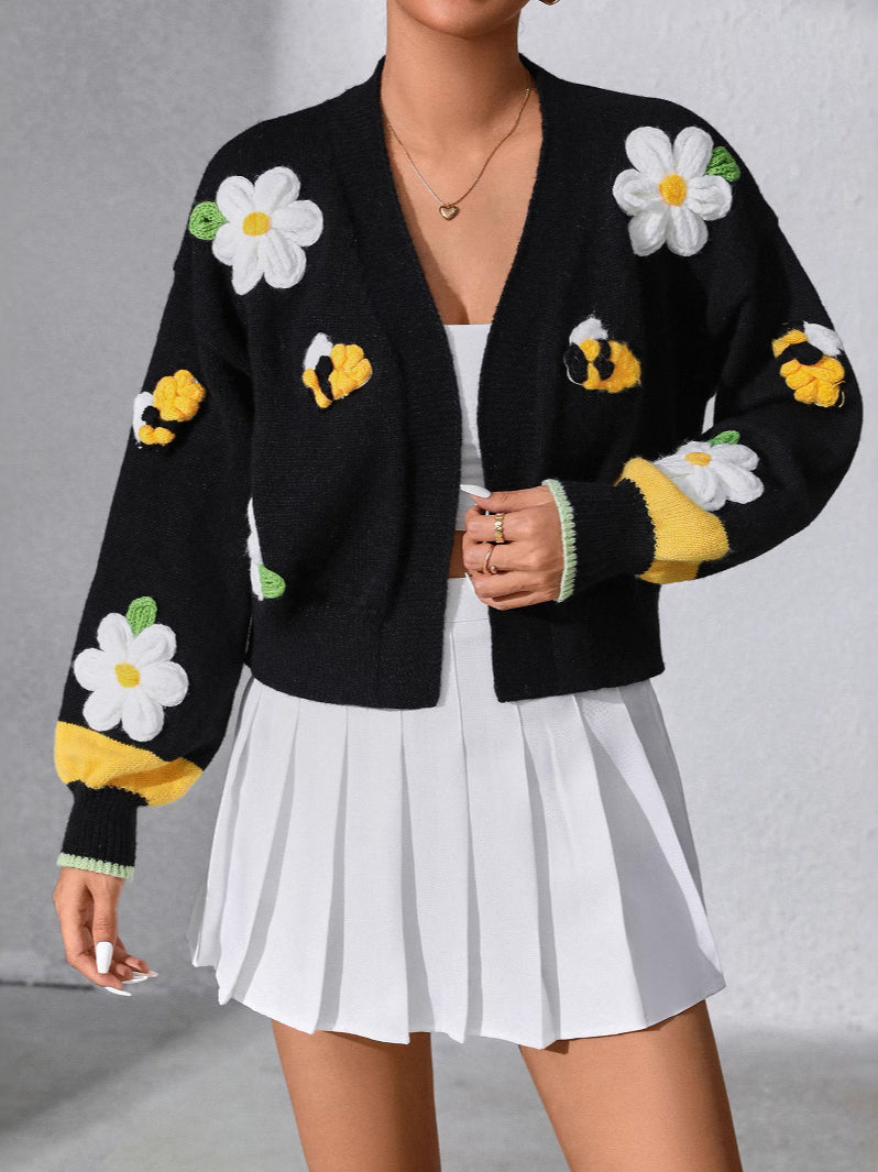 Handcrafted Floral Knit Cardigan