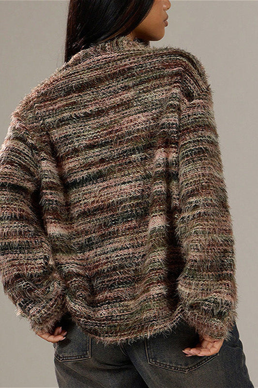 Vibrant Striped V-Neck Relaxed Knit Cardigan
