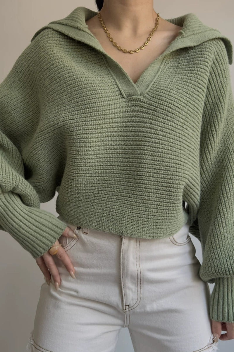 Long Sleeve Collared Knit Sweater