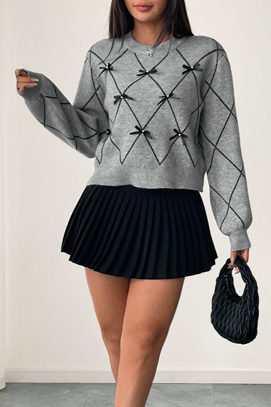 Crew Neck Bow Accent Pullover Sweater