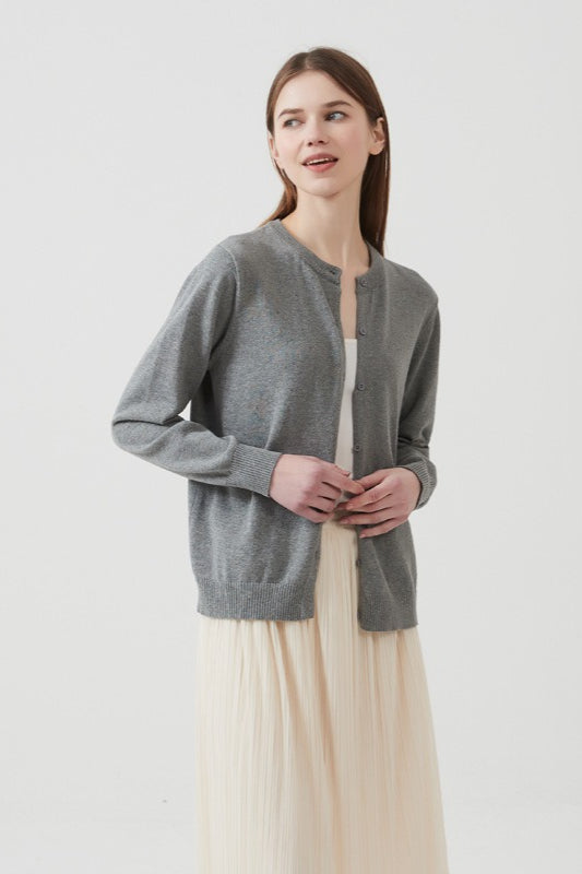 Cotton Crew-Neck Light Knit Cardigan