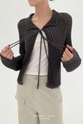 Hollow Collar Tie-Waist Short Knit Cardigan