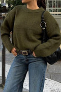 Plain Ribbed Long Sleeve Knit Sweater