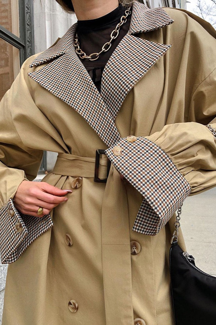 Retro Paneled Double Breasted Trench Coat