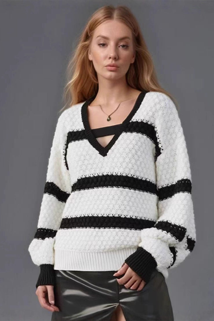 Bell Sleeve Patchwork Knit Sweater