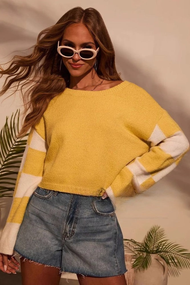 Colorblock Printed Knit Sweater
